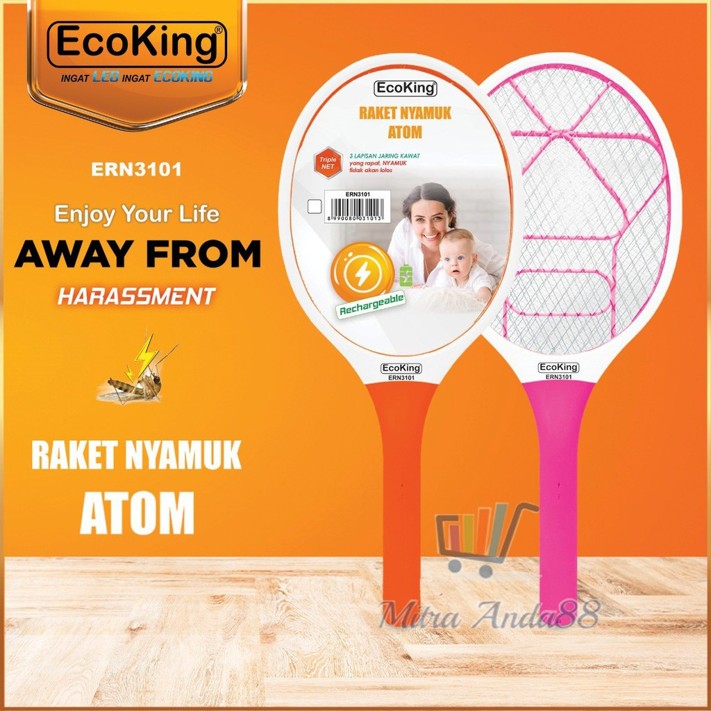 JAKLUIS_SHOP RAKET NYAMUK CAS / RAKET NYAMUK ATOM/RAKET NYAMUK ERN 3101 ATOM ECOKING