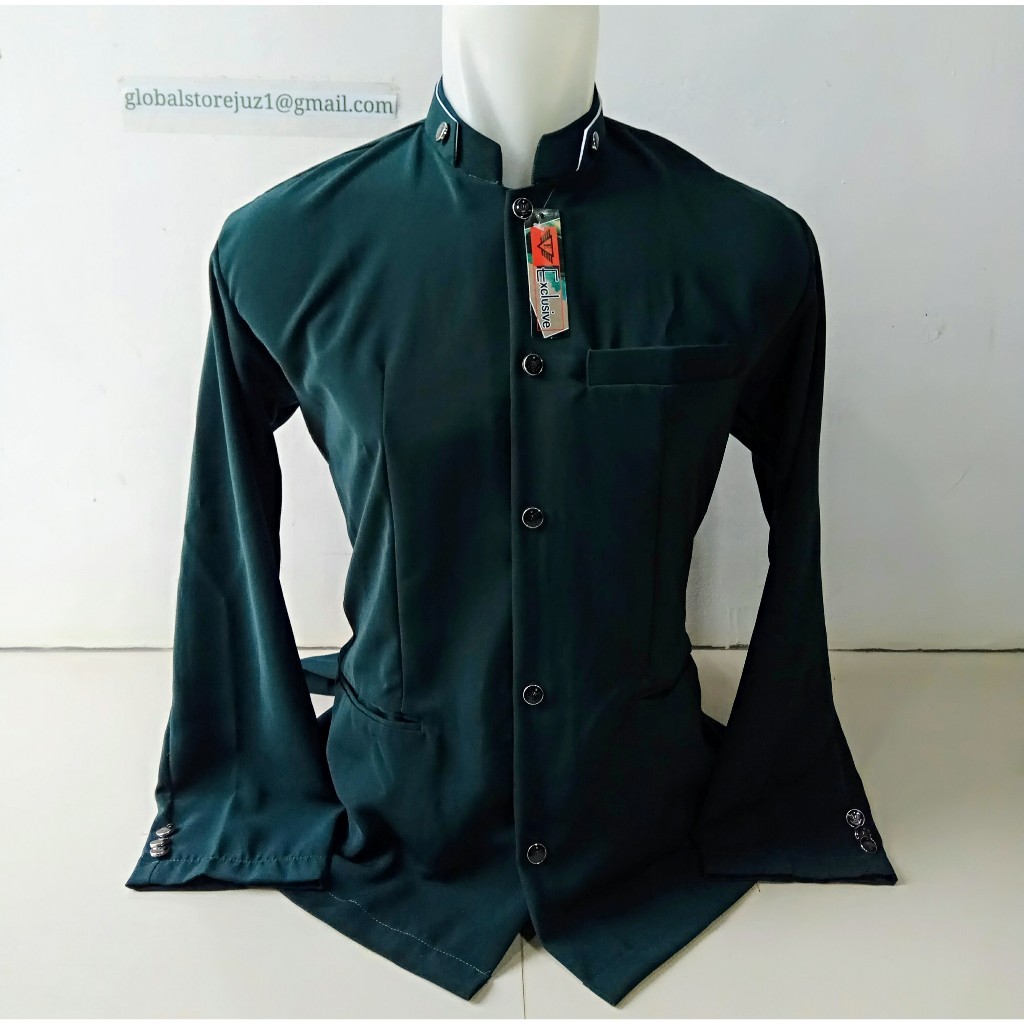 Jasko Polos Hijau Botol Jas Koko Pakaian Muslim Pria Bahan Hightwis Milenium Tebal Halus