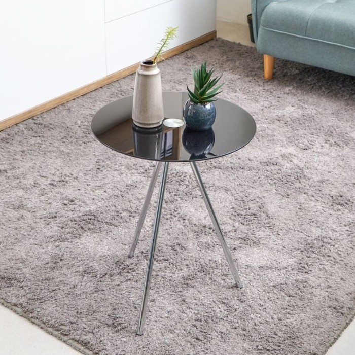 Meja Sisi Bulat Coffee Table Kaca INFORMA Side Table Minimalis