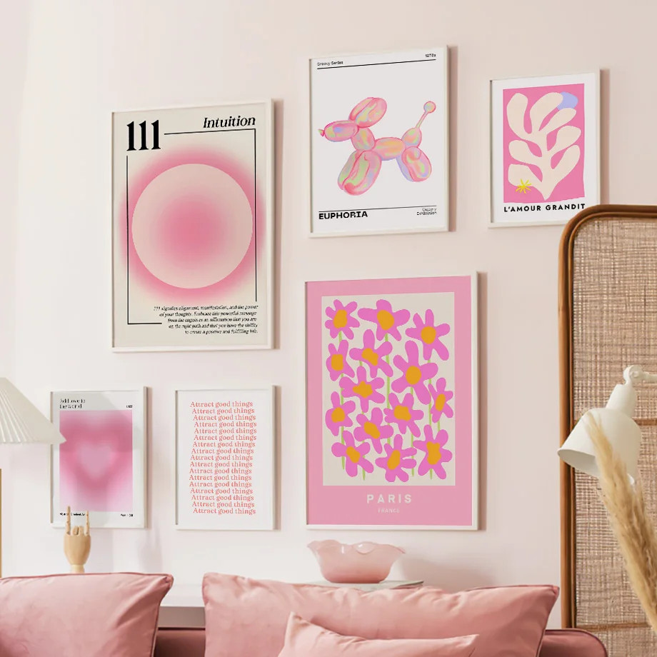 

Pink Angel Number Poster And Prints Flower Maket Exhibition Gallery Wall Art Canvas Painting Pictures For Living Room Decor