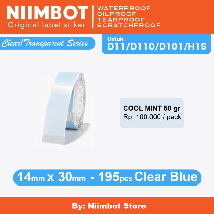 

Label Sticker Niimbot D11 D110 D101 H1S Refill Label Clear Transparent - 14x30ClearBlue