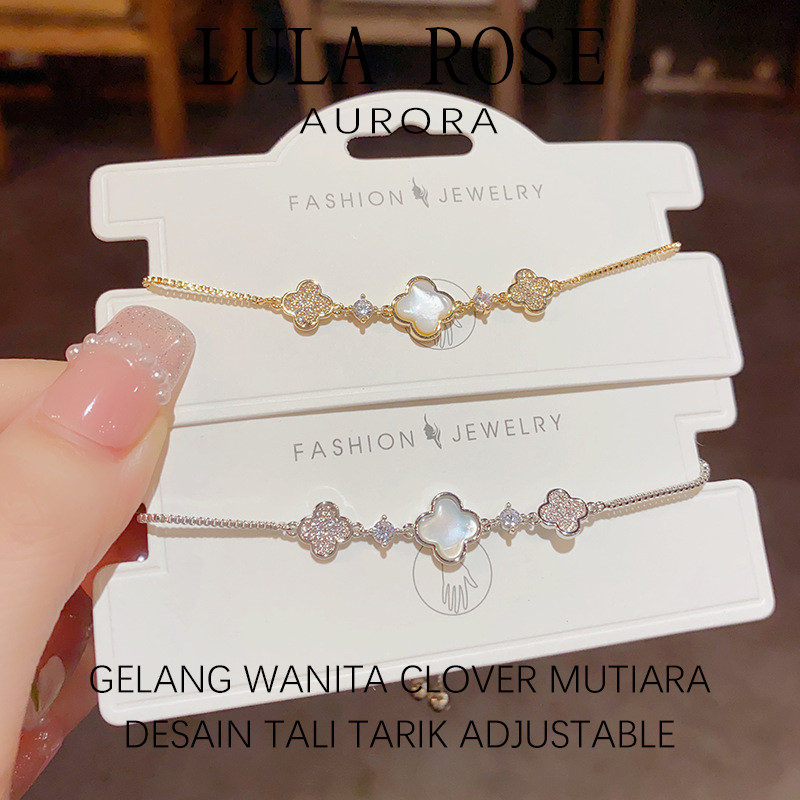 LULA ROSE Gelang Clover Mutiara Tali Adjustable Perempuan Elegan Anti Karat