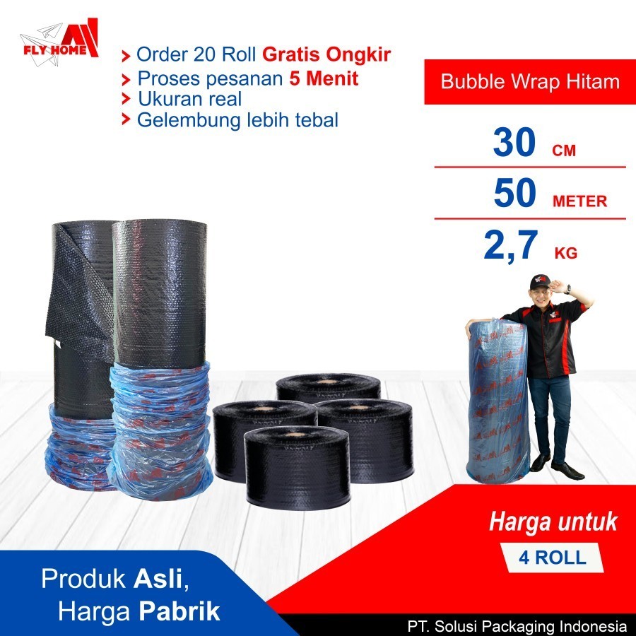 

FLYHOME Bubble wrap hitam 2,7kg potongan 30cm 4 roll hitam 30x50meter