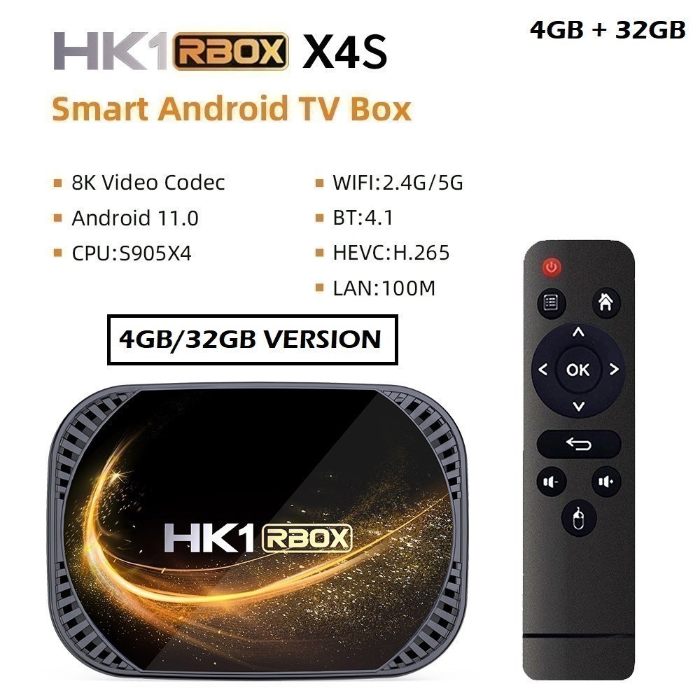 GROSIRUNIK99 HK1 RBOX X4S - Android 11 Smart Android TV Box 8K - RAM 4GB ROM 32GB
