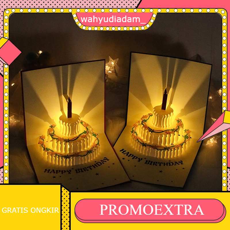 3D Kartu Ucapan Happy Birthday Card Pop Up Kartu Ucapan Pop Up Lampu Berwarna Musik Card Musik Kue U