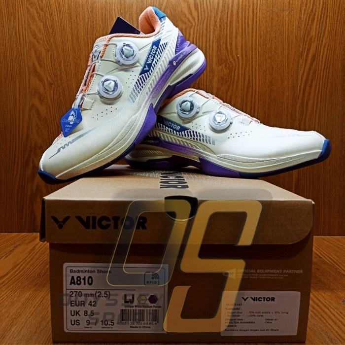 Sepatu Badminton VICTOR A810 (Antique White/Medium Purple) 100% ORIGINAL - 37