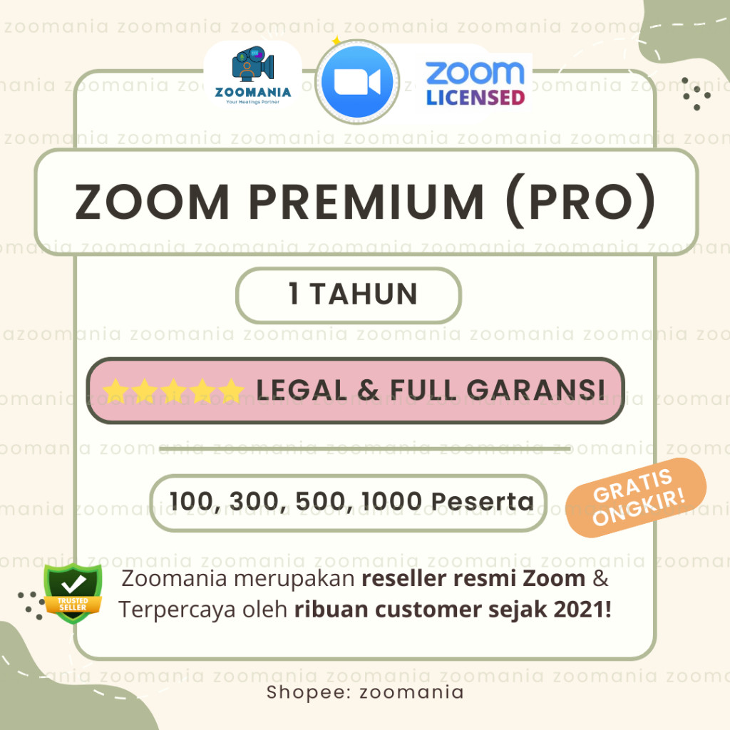 Zoom Premium Pro 100 300 500 1000 Peserta Tahunan Full Garansi