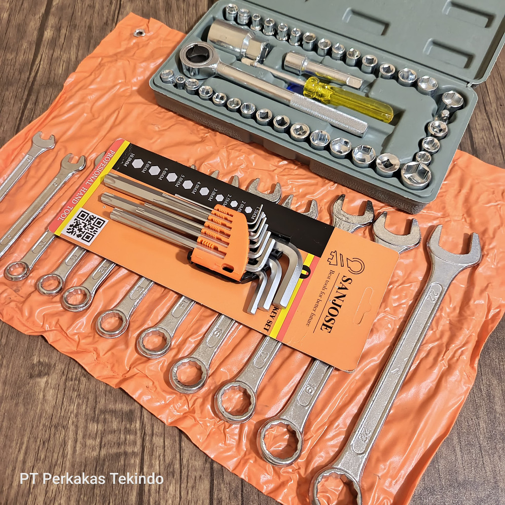 PAKET HEMAT Kunci 1 Set Lengkap Kunci Shock Set Toolkit 40Pc + Kunci Ring Pas Set + Kunci L Kombinas