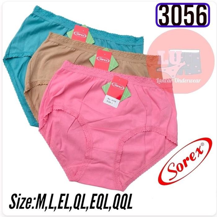 CD Sorex 3056 Renda Katun coolmax paket 3/6/12Pcs | Celana Dalam Wanita Sorek Lusinan Nyaman Karet L