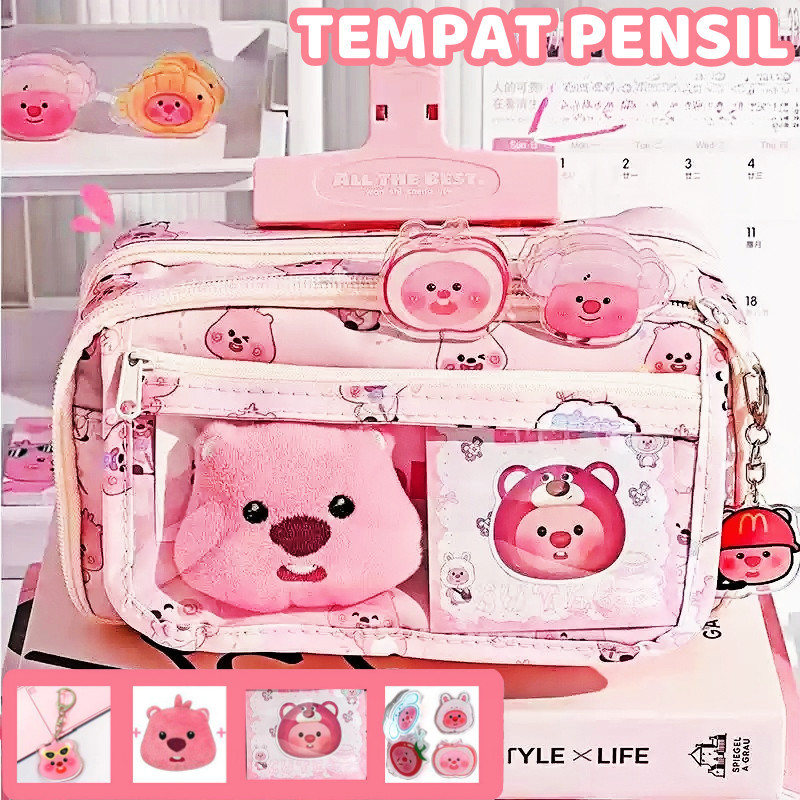 

6.6 CARAT Loopy Tas Pensil Tempat Alat Tulis Pasukan Sekolah Pencil Case/Large Capacity Kawaii Loopy Kapibara Pencil Case