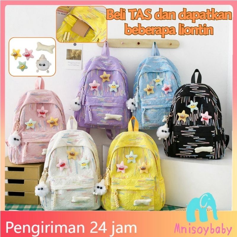 [TAS+5 liontin]Tas sekolah mewah rajutan Backpack serbaguna berkapasitas besar fashion Tas sekolah s