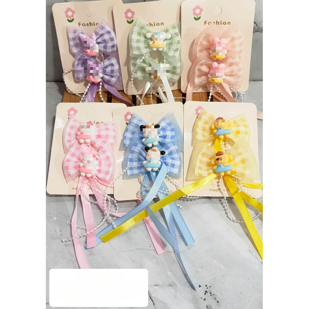 MCC Jepit Rambut Pita Jurai Panjang Motif Karakter Jepitan Pin Bebek Ribbon Hair Clip Wanita Anak Pi