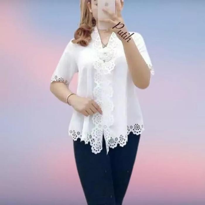 kebaya encim modern lengan pendek Charlotte - hijau sage, S