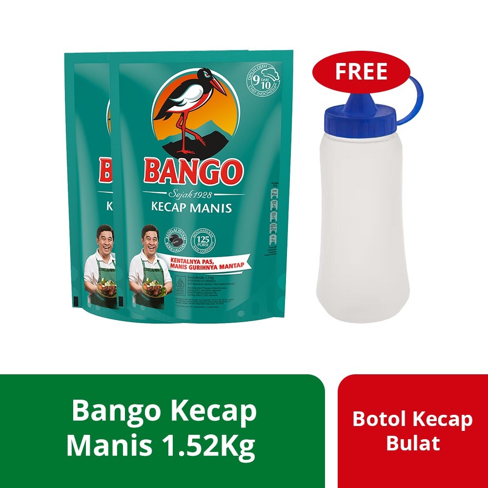

Bango Kecap Manis Pouch 1.5Kg (X2) Free Botol Kecap Bulat