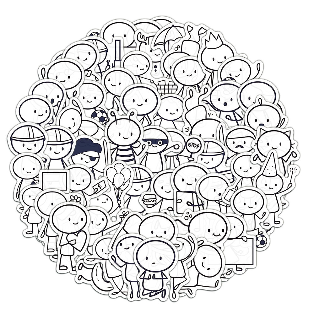 

66PCS Creative Little People Stickers Simple and Cute Hand drawn Material Phone Case Tablet HD DIY Stickers