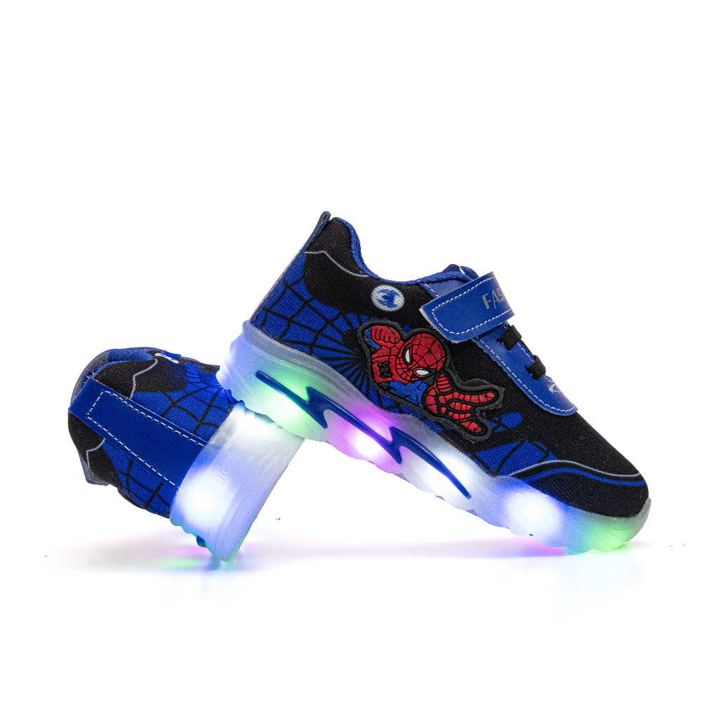Sepatu Anak Laki-laki Model Lampu Led / Sepatu Sneakers anak Karakter Spider - Arkana