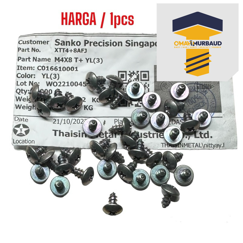 BOLT SKRUP M4 × 8 ORIGINAL / BAUT lancip  m4x8 kunci obeng kasar baut