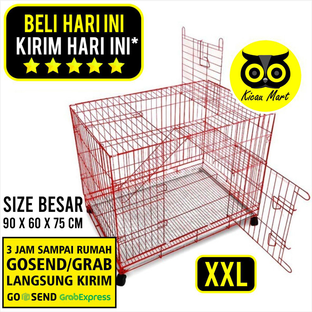 KICAU MART Khusus instant 1 jam sampai Kandang Kucing Jumbo XXL 90x70x60 cm Besi Lipat Roda Pintu At