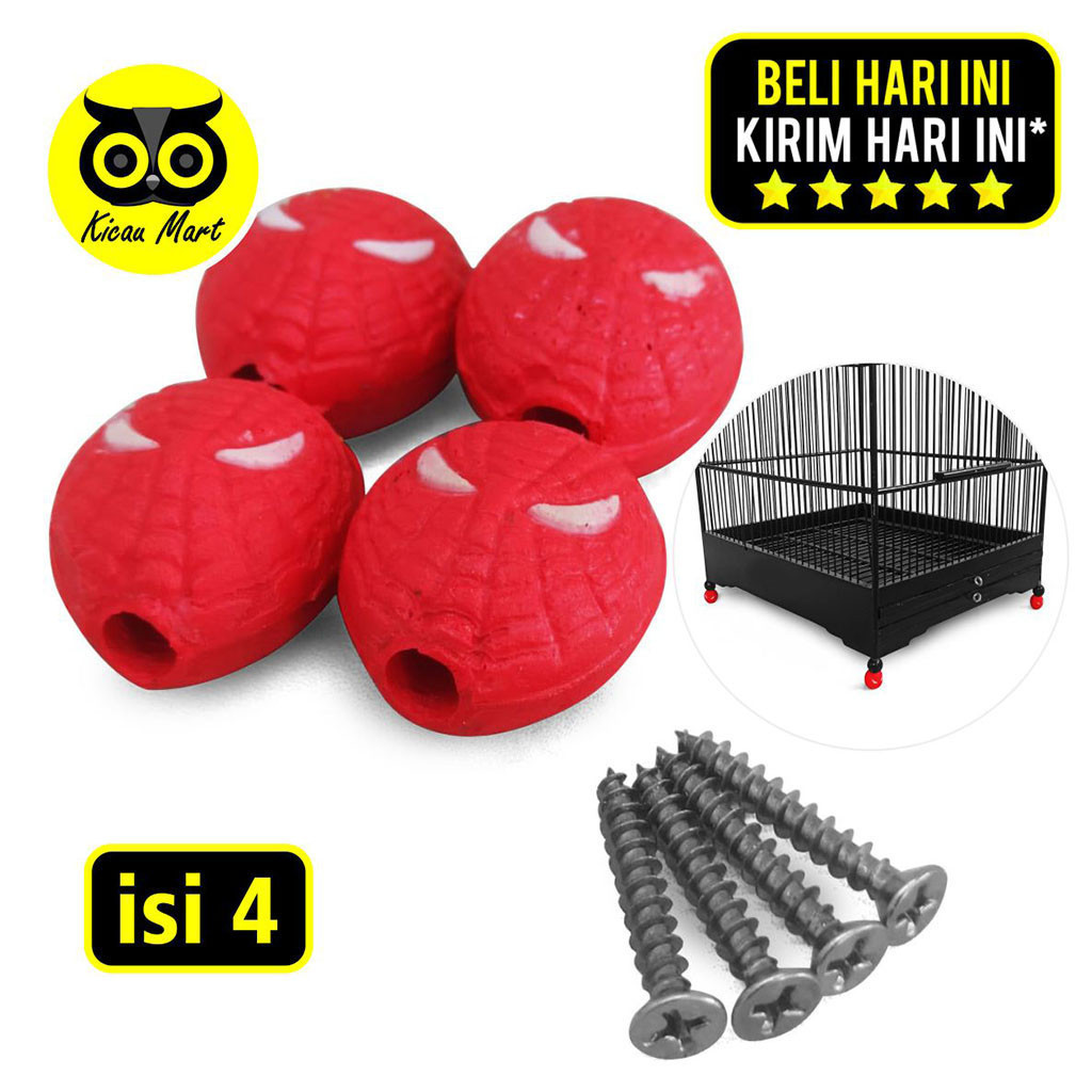 KICAU MART Kaki Karet Sangkar Kotak Model Spiderman Isi 4 Kaki Karet Sangkar Kandang Burung Kacer Ke
