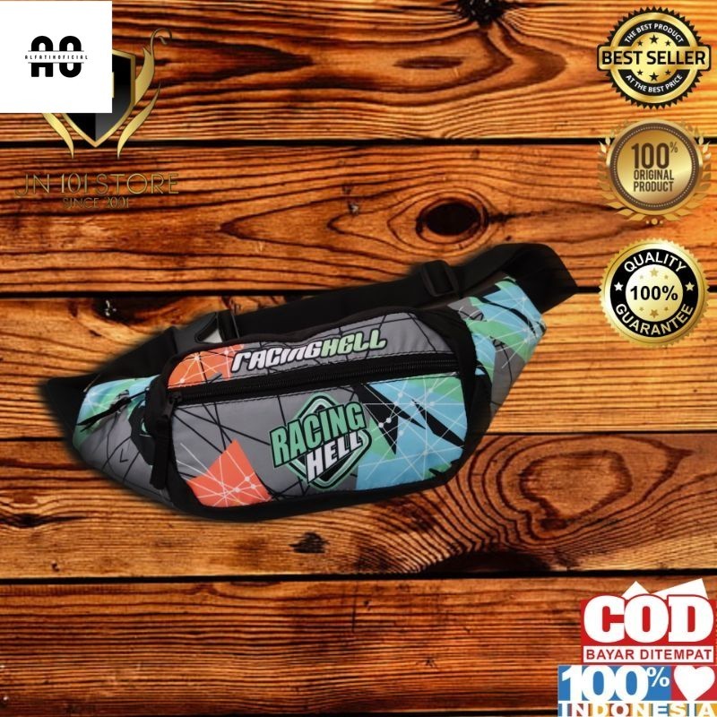 As) COD tas selempang cowok waist bag pria racing hell original murah bahan berkualias Tas Pinggang 