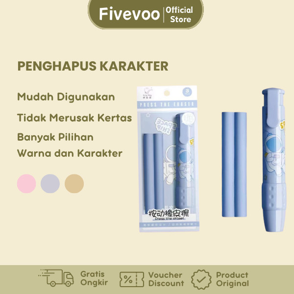 

FIVEVOO Penghapus Pensil / Penghapus Mekanik Kartun/Penghapus Pensil Karakter / Penghapus Pensil