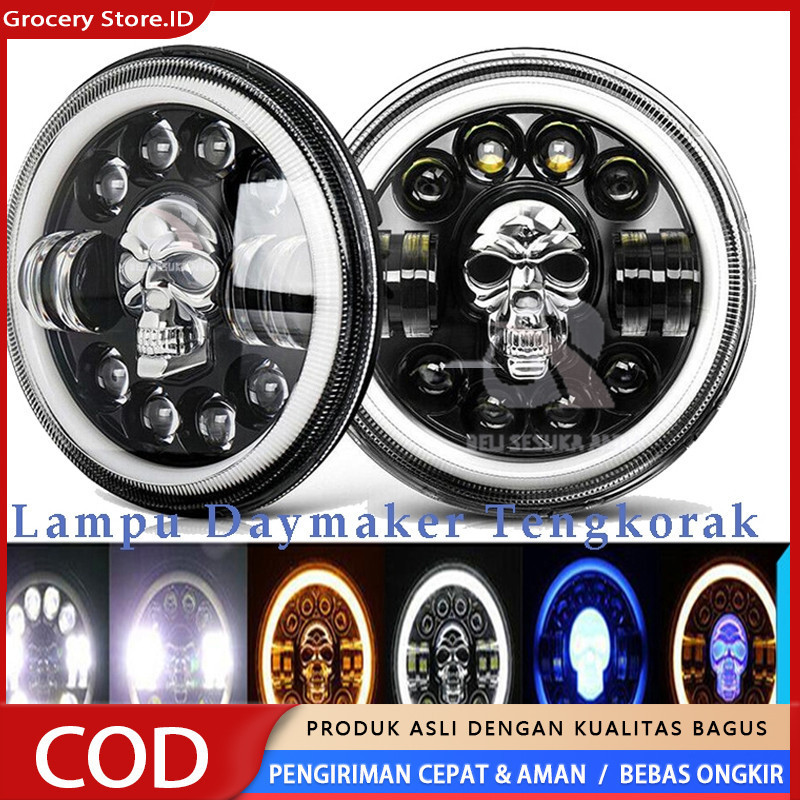 Lampu Tembak Daymaker Tengkorak 7 Inch LED Bulat Lampu Tembak Tengkorak 40 Watt  Lampu Daymaker Teng