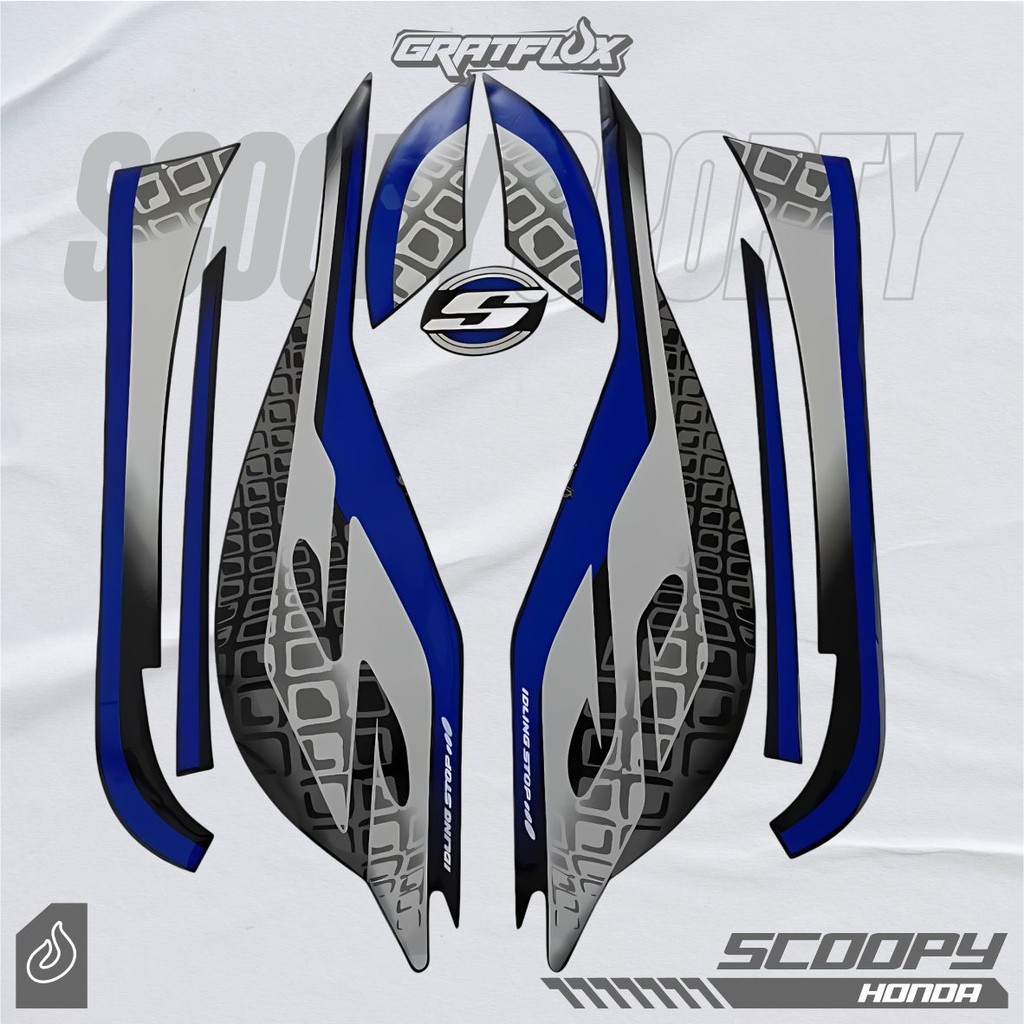 Striping Stiker Motor HONDA Scoopy SPORTY 2019 biru body full hitam standar berkualitas
