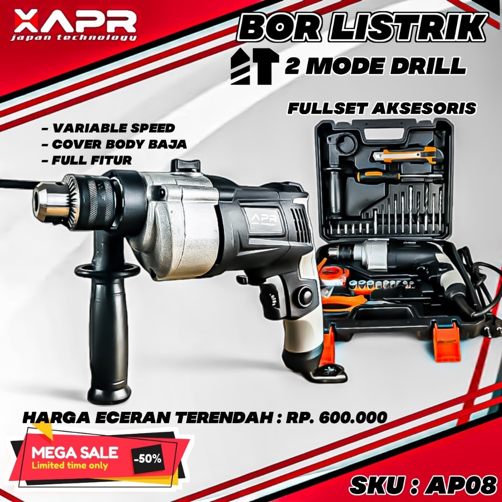 APR JAPAN mesin bor beton 13mm impact drill type A13-8S bor untuk kerja berat multifungsi AP08 [ATS]