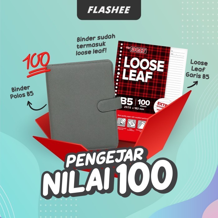 

Flashee Paket Set Binder B5 Sudah Termasuk Kertas Loose Leaf Isi 100 Lembar Paket Agenda Binder Pengejar Nilai 100 - Abu-abu