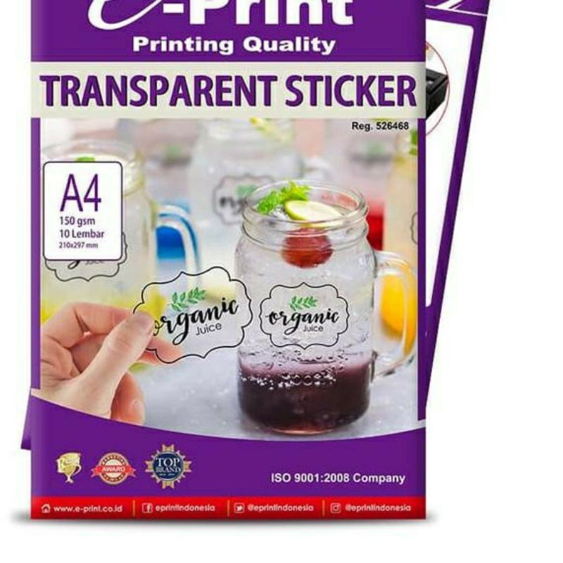 

E-print Transparent sticker A4 150gsm 10's sticker transparant