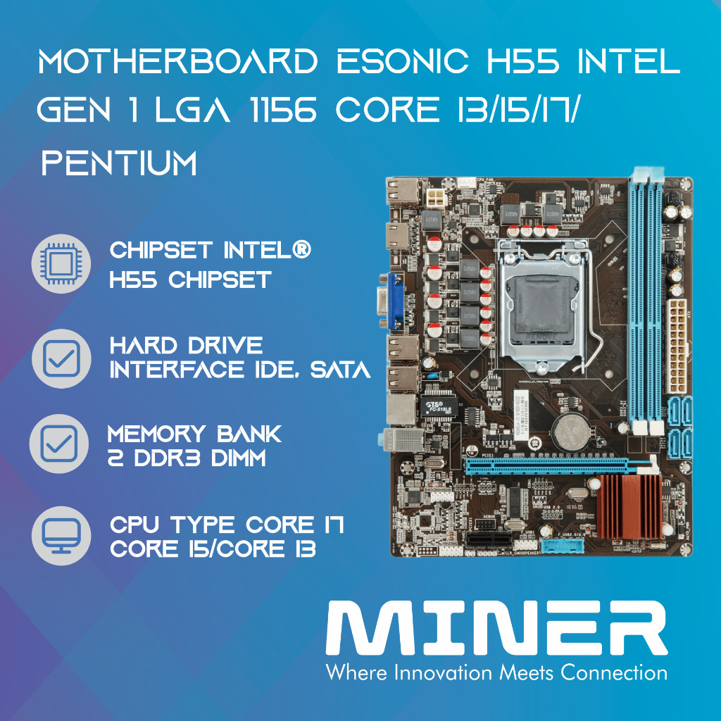 Motherboard H55 Intel Gen 1 LGA 1156 Core I3/I5/I7/Pentium