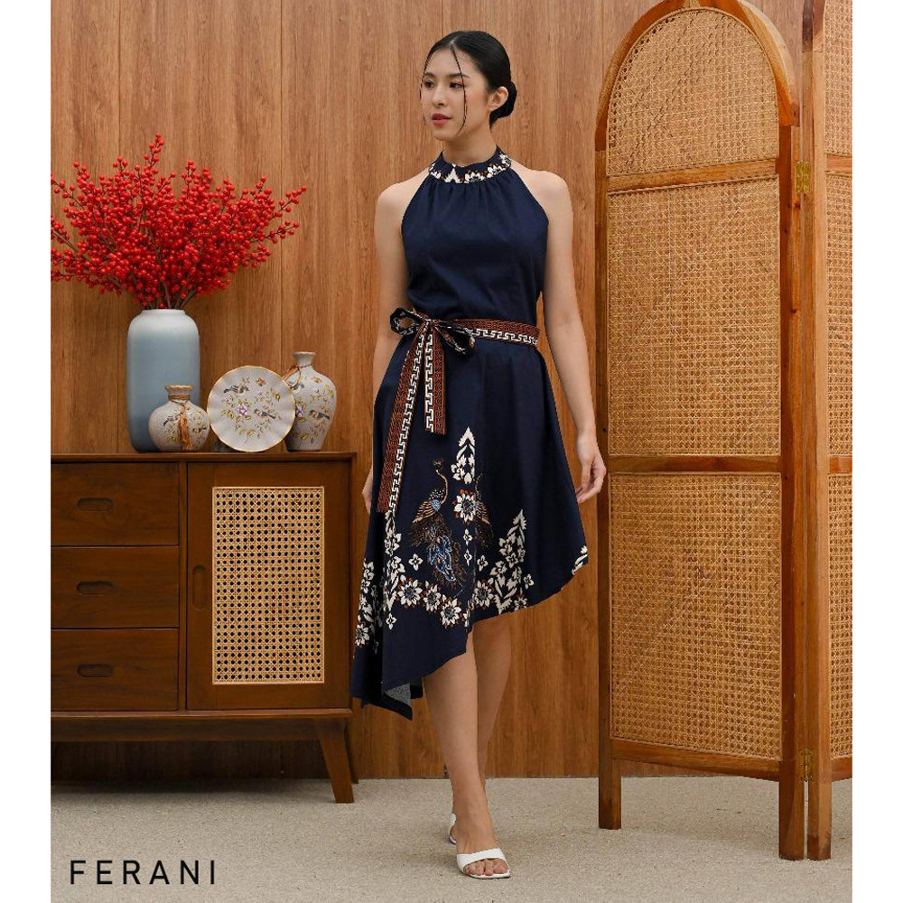 GIRLY Ferani Dress Batik Turtle Neck Halter Cheongsam Qipao Sleeveless Asimetris Terusan Batik Moder