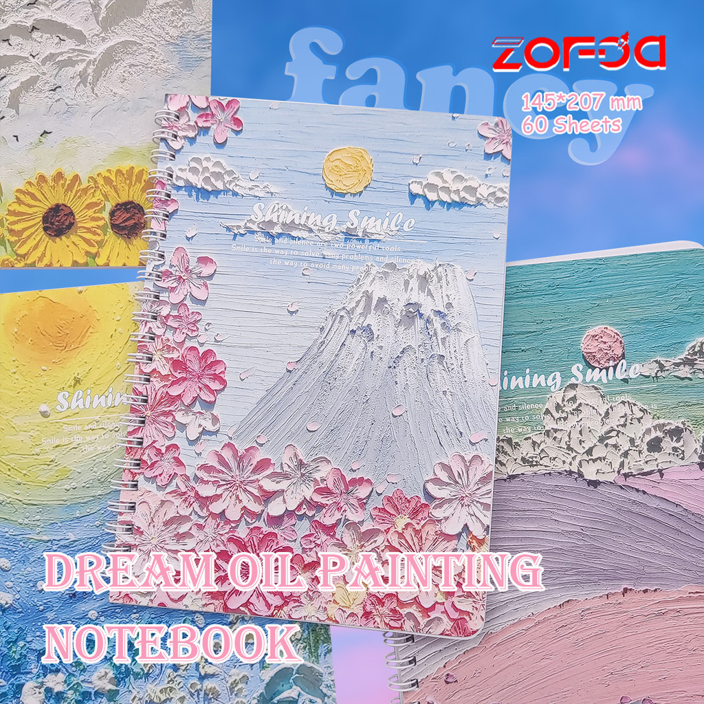 

A5 60Sheets Buku Catatan Dengan Sampul Lukisan Cat Minyak Spiral Notebook Coil Notebook Buku Tulis Sekolah Buku Diary Aesthetic【ZOFDA Shining Smile】