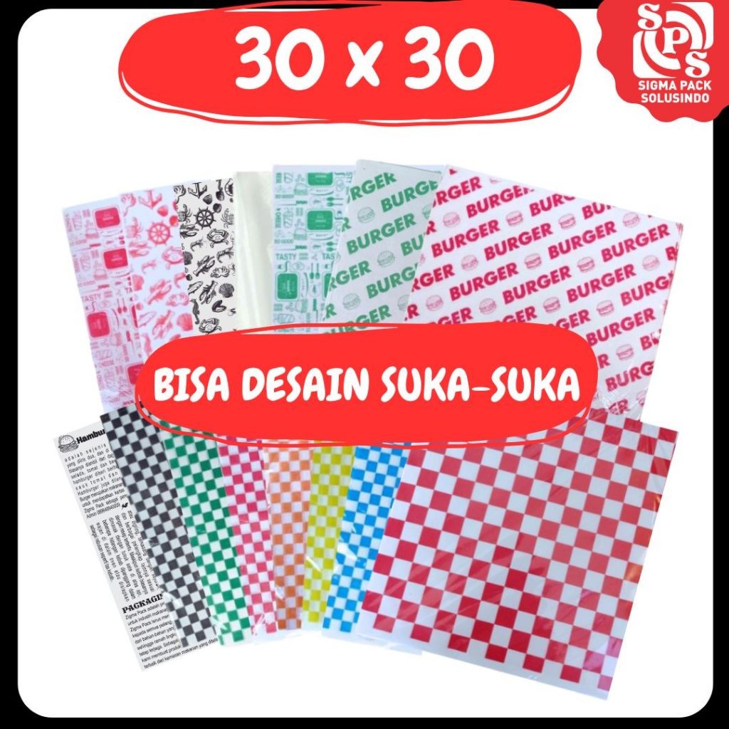 

Kertas Burger 30x30 | Paper Wrap Motif | Foodgrade Paper | PaperWrap Kebab | laminasi | VICTORY JPN