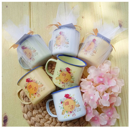 Souvenir pernikahan gelas cangkir mug enamel custom sablon aqiqah khit