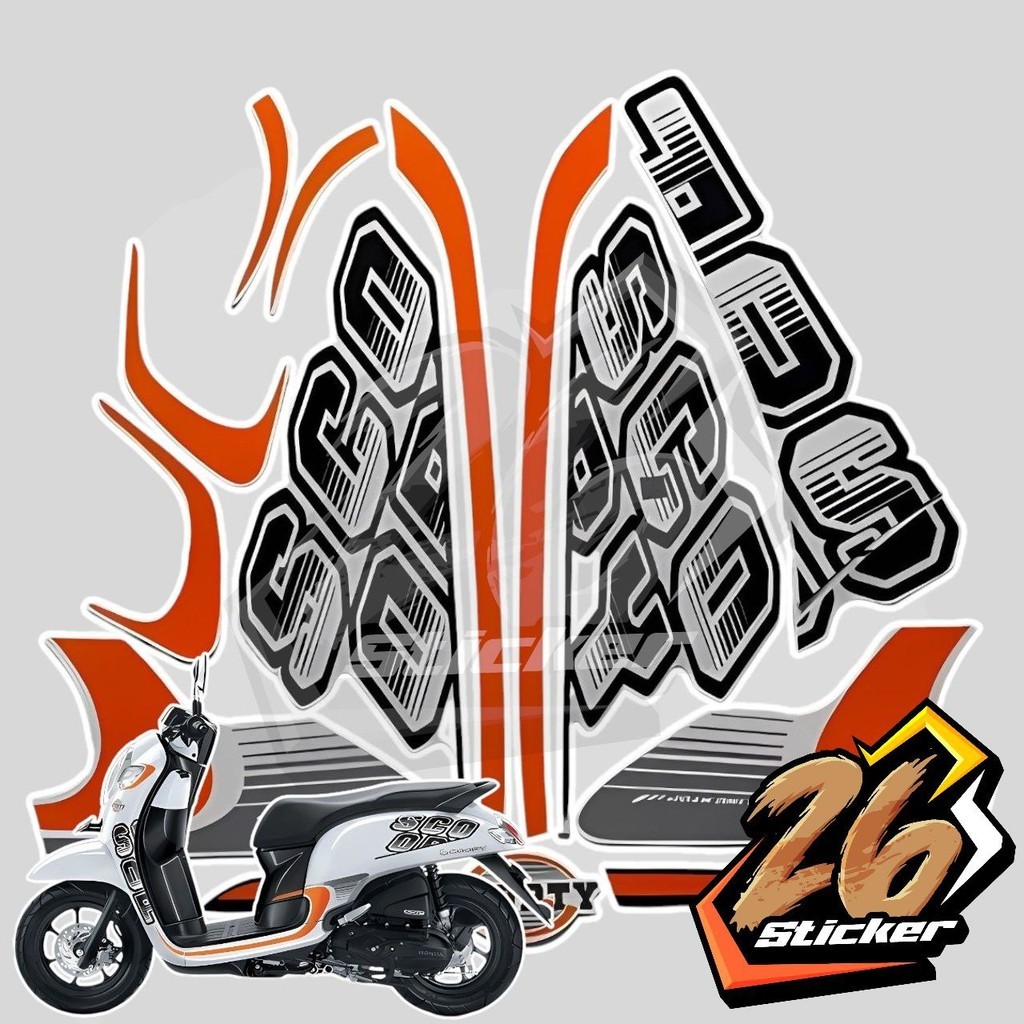 STICKER STIKER POLET LIS STRIPING MOTOR FULL BODY HONDA SCOOPY SPORTY ESP 2017 WARNA PUTIH OREN HITA