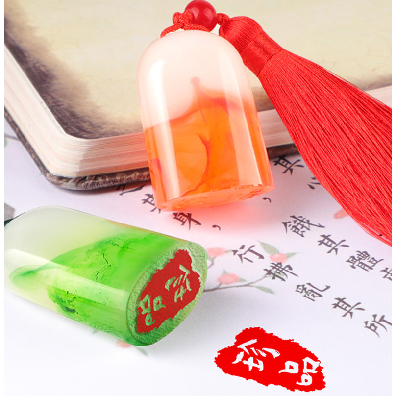 

3in1 Chinese Resin Name Stamps with Custom Inkpad Bag Signature Seals Print Baby Name Calligraphy Painting Chop Friend DIY Gifts