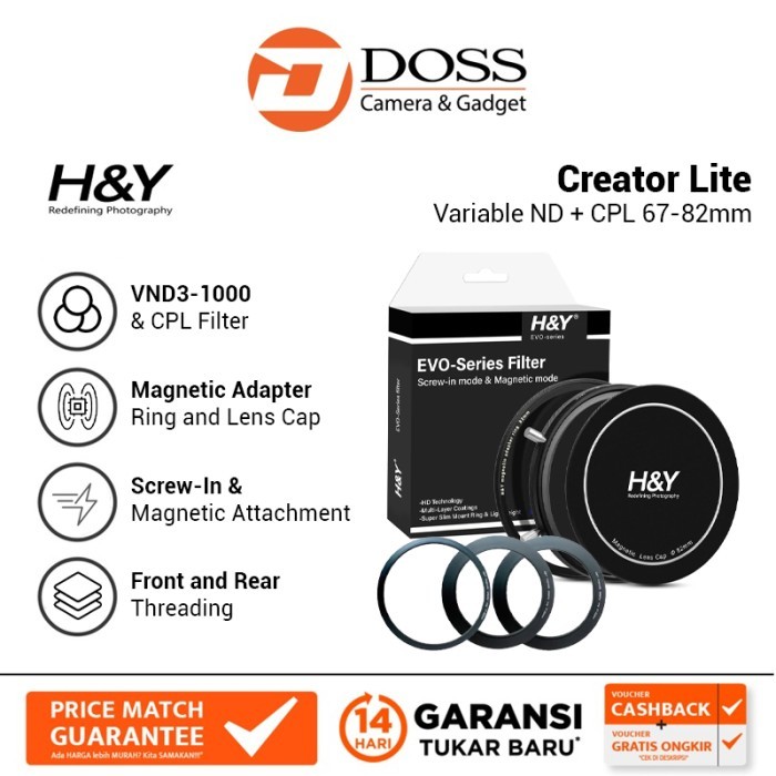 H&Y Creator Lite Variable ND + CPL 67-82mm Filter Lensa