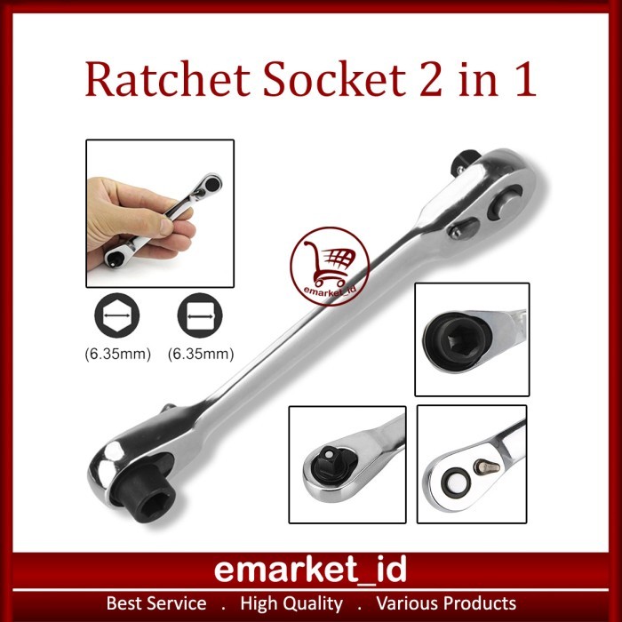 Mini Ratchet Socket 2 in 1 / Kunci Sok 6.35mm Pas Ring L 1/4 inch