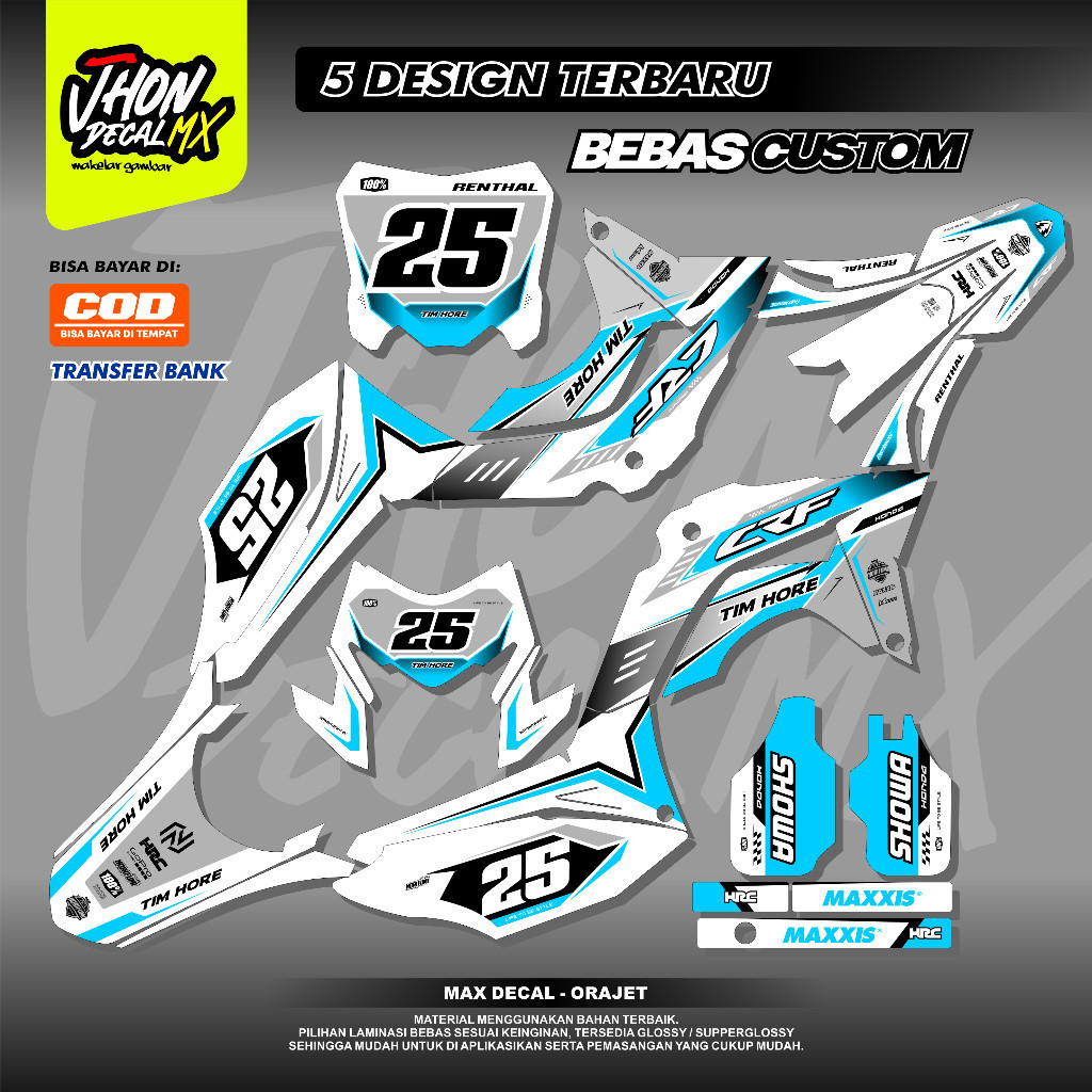 DECAL CRF 150 L FULL BODY PUTIH - Decal KLX Decal Dtracker Decal WR155 DESIGN UPDATE TERBARU ORCA