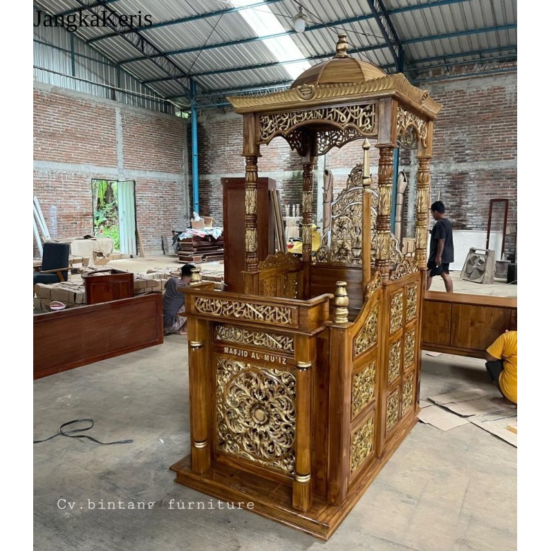 Mimbar kubah masjid kayu 100x150cm tinggi 270cm istimewa laris manis
