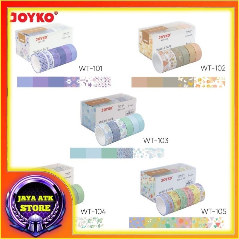 

Washi Tape JOYKO WT 101-WT 105 Pita Perekat Selotip Kertas Isi 6 Warna