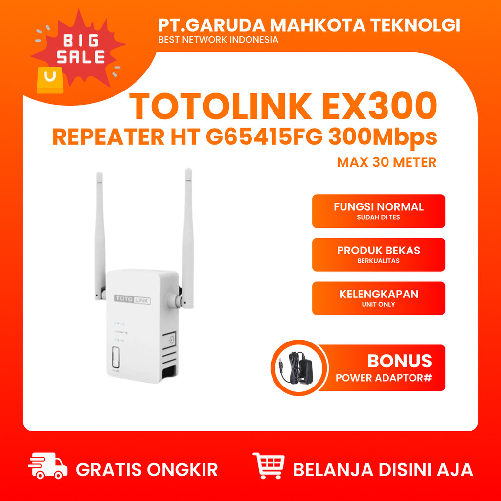 Repeater TOTOLINK EX300 HTG65415FG 300Mbps Wireless WiFi Extender 2 Antena Bekas Original