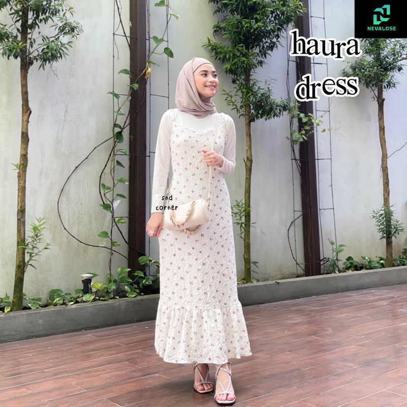 HAURA FLORAL DRESS | KOREAN DRES OVERALL TANPA LENGAN MOTIF BUNGA