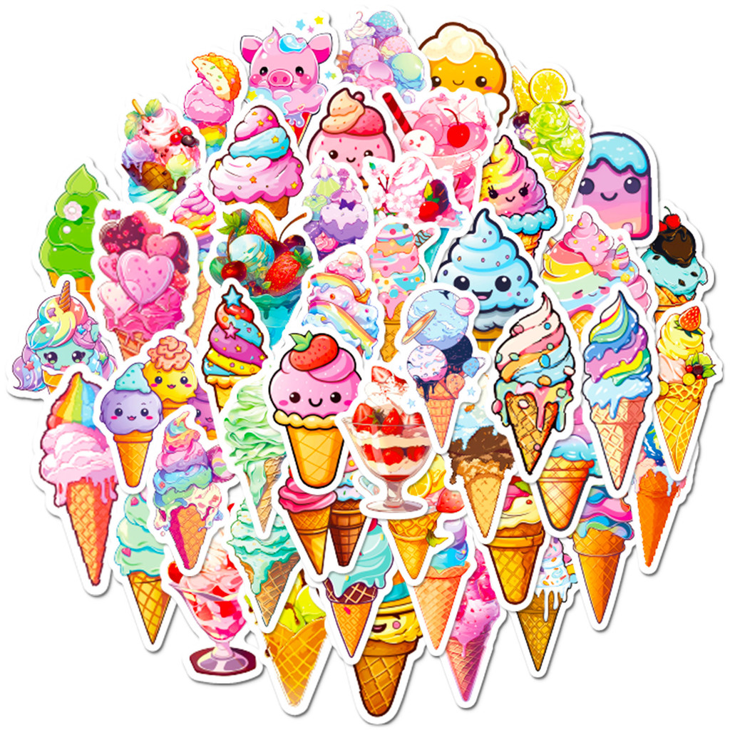 

50pcs Colorful Sweet Summer Cone Chocolate Ice Cream Pink Cute Style Graffiti Waterproof Sticker