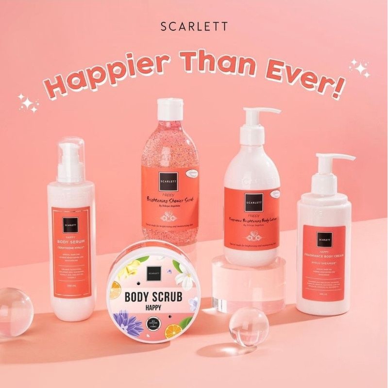 READY STOKSCARLETT HAPPY SERIES SCARLETT LOTION HAPPY SCARLETT BODY SERUM HAPPY SCARLETT SCRUB HAPPY