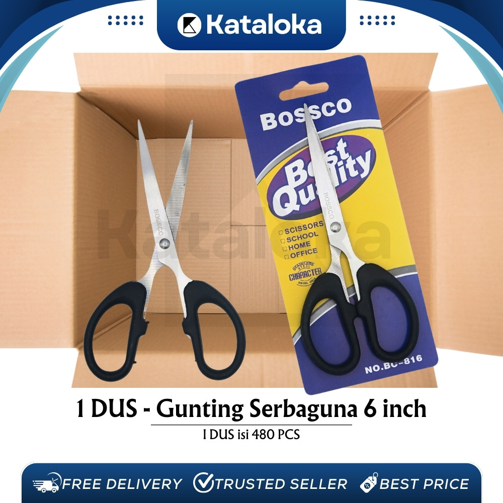 

Grosir 1 Dus isi 480 Pcs Gunting Scissors BOSSCO (6 Inch) BC-816