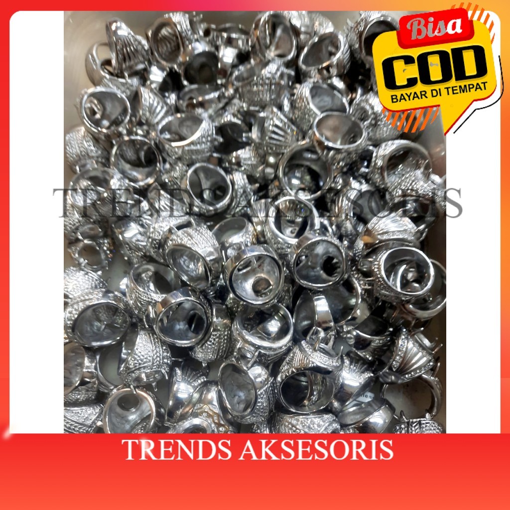 TRENDS HARGA GROSIR. 1 Kodi (20 Pcs) Ring Emban Cangkang Cincin TITANIUM SILVER Ring Batu Akik Anti 