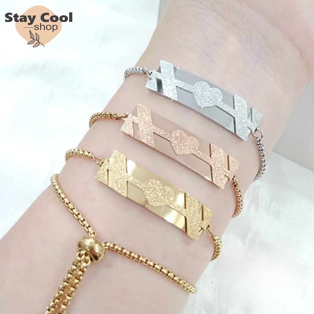 Gelang Serut Zircon Love Titanium Gt 47 Wanita Titanium Anti Karat / Gelang Rantai Dua Layer Gt47 / 