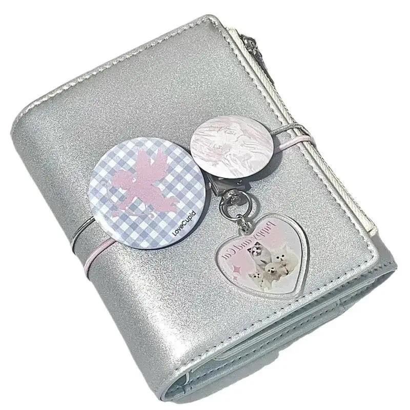 

Flash Silver M5 Loose-leaf Handbook Girls Pocket Notebook Portable Planner Leather Card Storage Book Notebooks and Journals